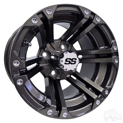 Red Hawk TIR RX335 12x7 Gun Metal Gray Golf Cart Wheel Rim Premium Alloy For Golf Cart Enthusiasts - Rainier Parts