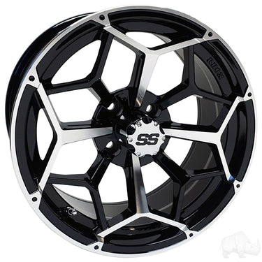 Red Hawk RX384 Wheel 15x7 Gloss Black ET25 For Golf Carts - Rainier Parts
