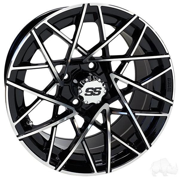 Red Hawk RX394 14x7 Gloss Black Machined Wheel ET25 For Golf Carts Bold Premium Performance - Rainier Parts