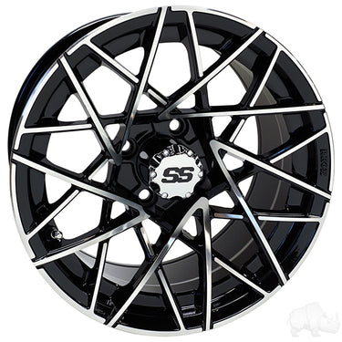 Red Hawk RX394 14x7 Gloss Black Machined Wheel ET25 For Golf Carts Bold Premium Performance - Rainier Parts