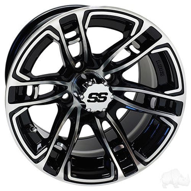 Red Hawk RX396 Wheel Machined Gloss Black 12x7 ET25 For Golf Carts Premium Alloy - Rainier Parts