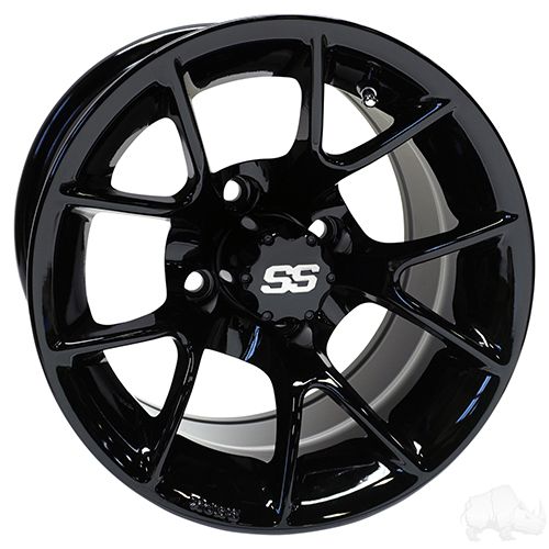 Red Hawk RX406 Wheel Gloss Black 12x7 ET25 For Golf Carts Premium High Performance - Rainier Parts