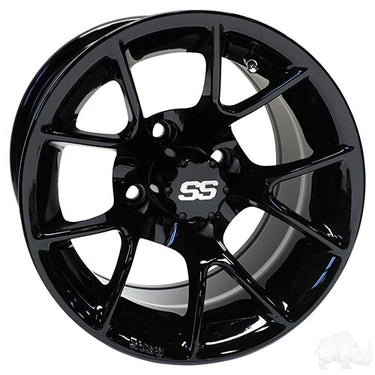 Red Hawk RX406 Wheel Gloss Black 12x7 ET25 For Golf Carts Premium High Performance - Rainier Parts