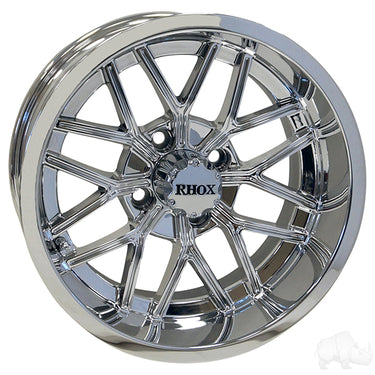 RHOX RX281 Chrome Golf Cart Wheel 14x7 ET25 With Center Cap Red Hawk For Golf Cart Enthusiasts - Rainier Parts