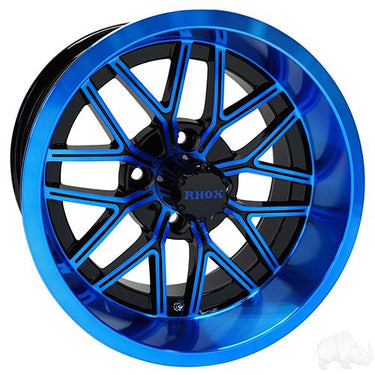 RHOX RX281 Golf Cart Wheel Red Hawk Gloss Black Blue Accent 14x7 ET25 Premium Alloy - Rainier Parts