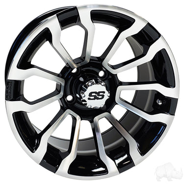 RHOX RX402 14x7 Machined Gloss Black Wheel ET25 For Golf Carts By Red Hawk Premium Upgrade - Rainier Parts