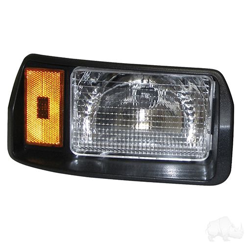 Redhawk LGT-128 headlight assembly for Club Car DS golf cart, passenger side, factory style replacement with clear lens and mounting bracket.