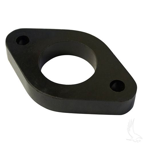 Red Hawk carburetor insulator for EZGO TXT 295cc golf cart engine, OEM replacement, black plastic component with mounting holes