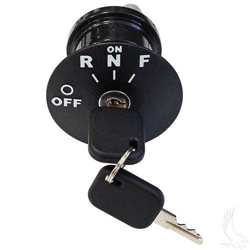 Red Hawk Key Switch KEY69 for golf carts, compatible with E-Z-GO electric RXV models, replacement part with red and black design.