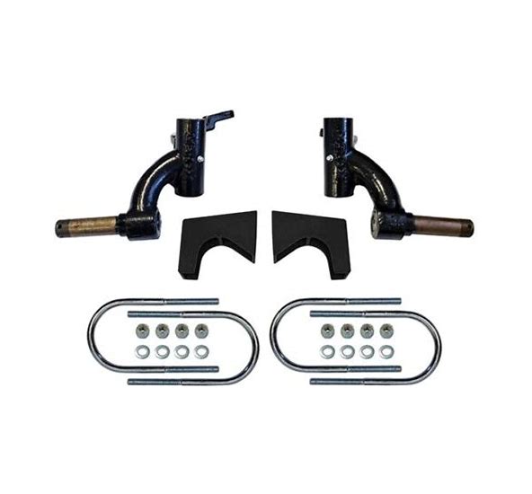 Red Hawk OEM 3-inch drop spindle lift kit for EZGO TXT golf carts, shown installed on gas and electric models.