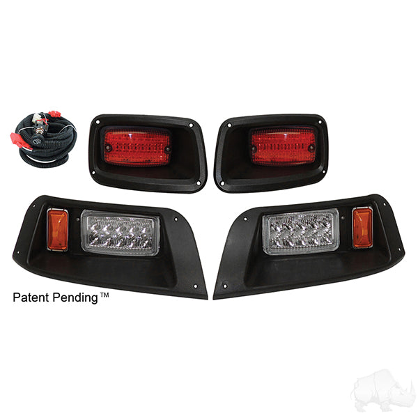 Redhawk LED light bar kit for EZGO TXT golf carts, 96-13 model, 12V night safety upgrade, includes red and white LED lights.