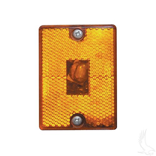 Redhawk OEM amber turn signal marker light for EZGO X444 and ST350 golf carts, showing a clear amber lens and mounting details.