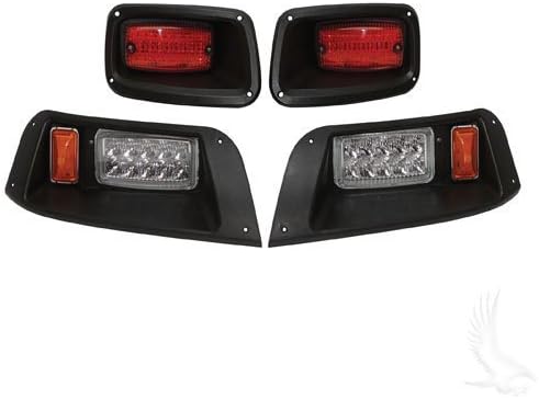 Redhawk OEM LED adjustable light kit installed on EZGO TXT golf cart, showing the LED light fixtures and wiring for 1996-2013 models.