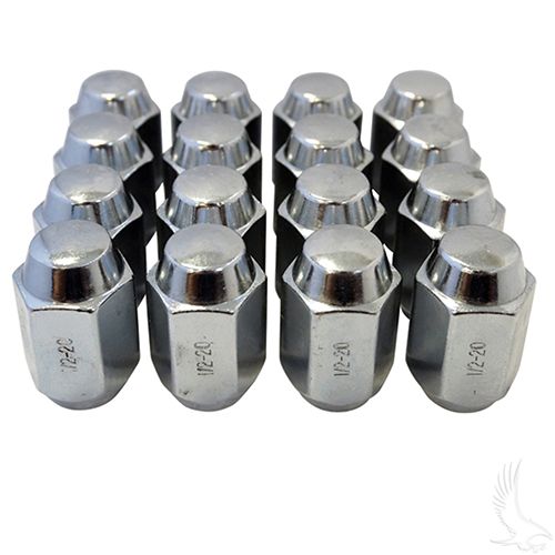 Red Hawk chrome lug nuts box of 16 for automotive wheels, corrosion-resistant, 1/2-20 closed end, durable premium lug nut set.