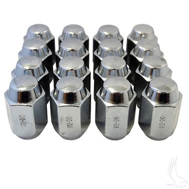 Red Hawk chrome lug nuts box of 16 for automotive wheels, corrosion-resistant, 1/2-20 closed end, durable premium lug nut set.