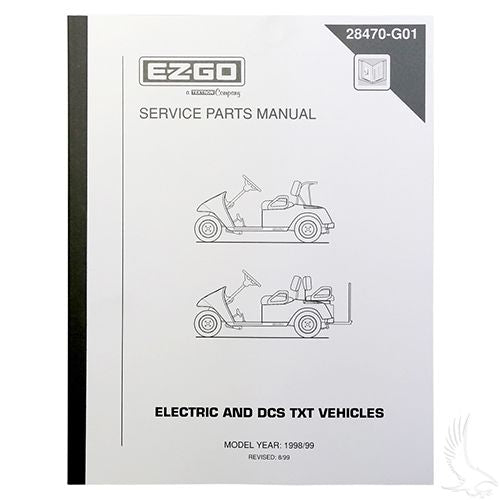 Redhawk EZGO DCS Electric Service Manual for 1998-1999 golf carts, showing cover with manual title and brand logo.