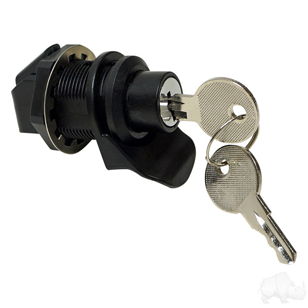 Redhawk replacement dash lock for golf carts, secure dashboard security device with red finish and key lock feature.