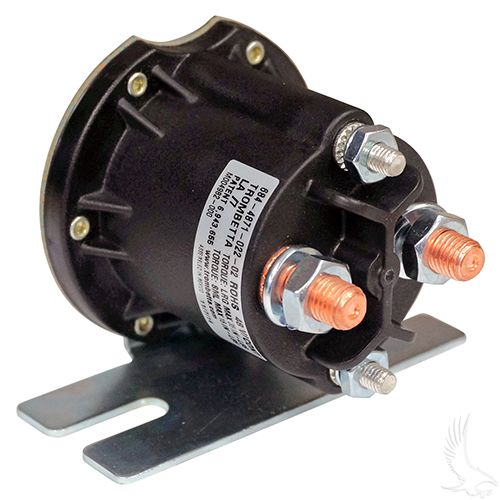 Redhawk SOL1033 48V solenoid for Yamaha Drive electric golf carts, shown in a close-up view of the black cylindrical component.