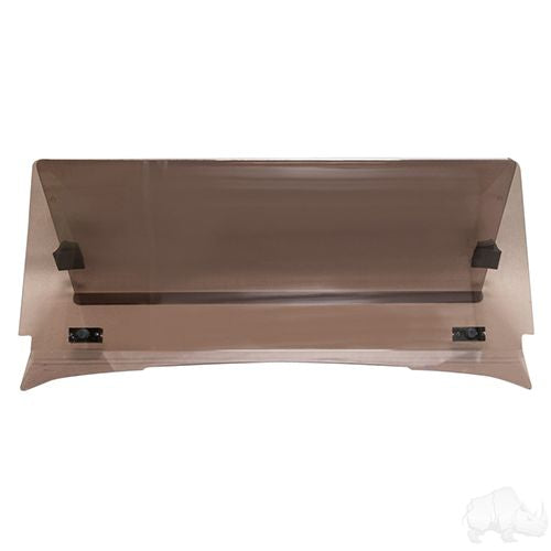 Redhawk Windshield WIN-4010 for EZGO TXT golf cart, impact-modified tinted windshield with black frame and clear glass.