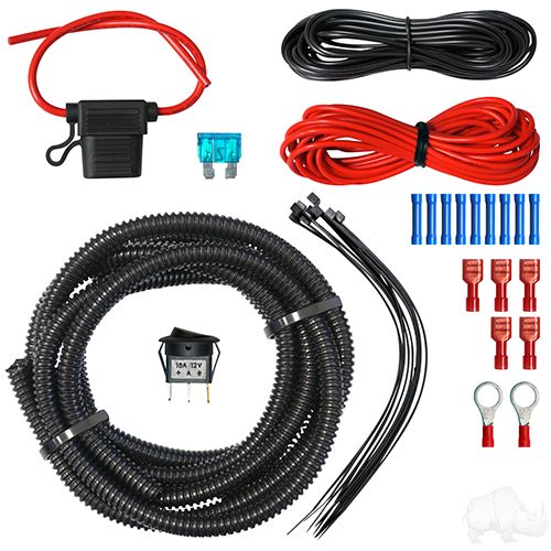 Red Hawk LED Utility Wiring Kit with toggle switch, featuring red wiring and switch components for energy-efficient lighting projects