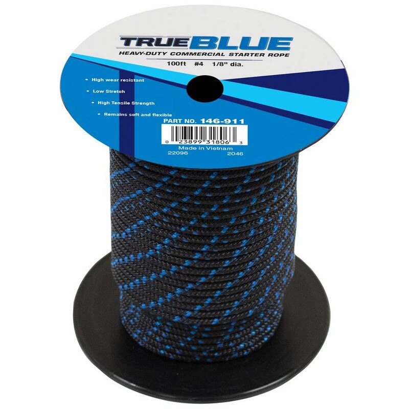 Stens TrueBlue 100 starter rope, four solid braid, durable lawn mower replacement rope, blue color and high-quality material.