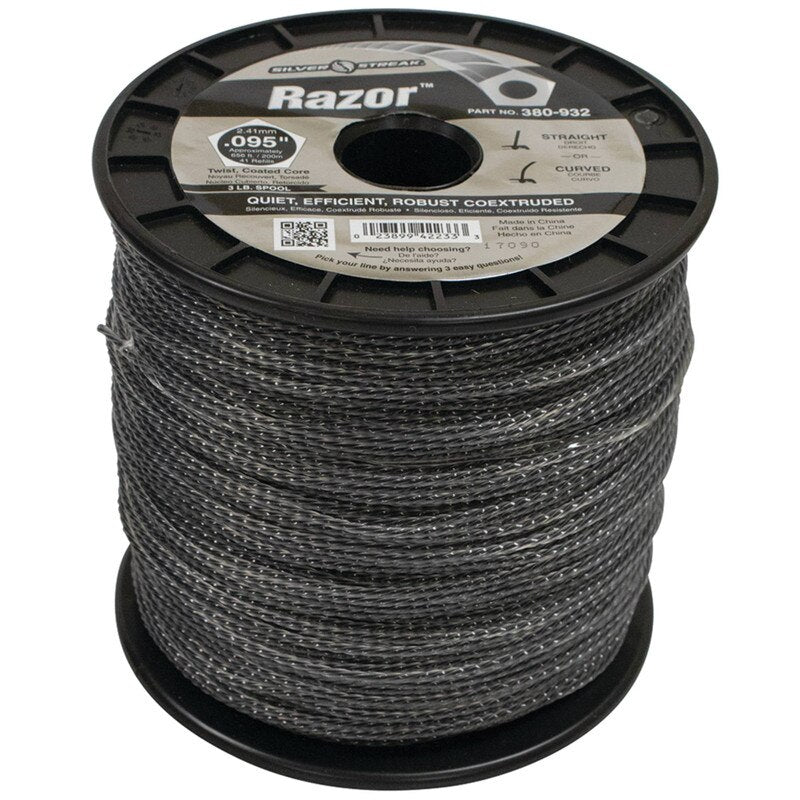 Stens Silver Streak Razor Trimmer Line spool with .095 diameter, 3 lb capacity, designed for professional trimmers.