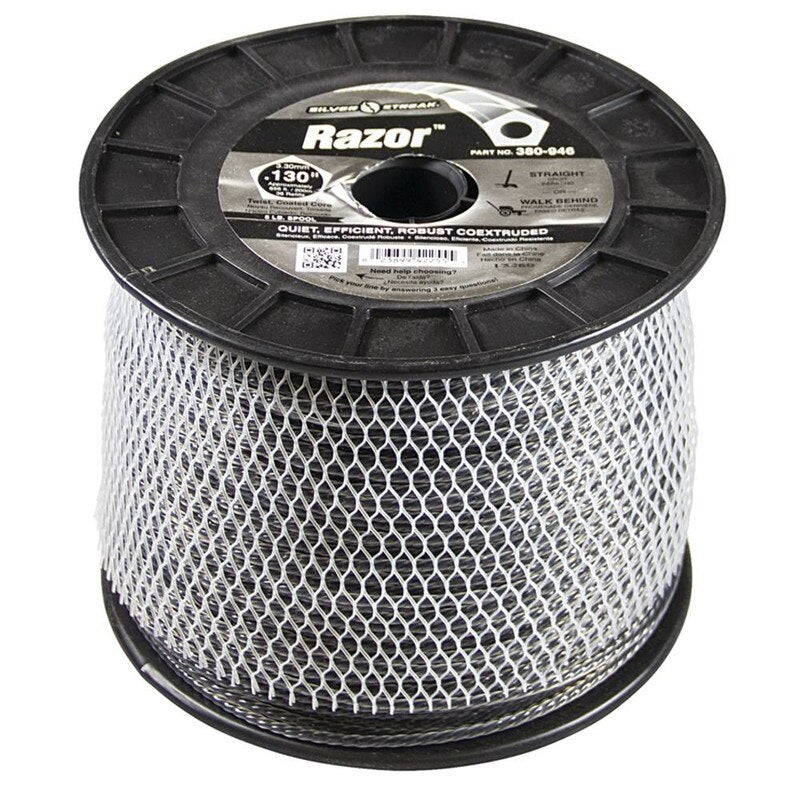 Stens professional-grade Razor Trimmer Line spool with 130 mil diameter, 5 lb capacity for lawn care trimming.