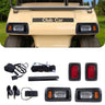 Rainier Parts Club Car DS LED light kit with high/low beams and brake pad for 12-48V golf carts, ideal for golf cart enthusiasts.