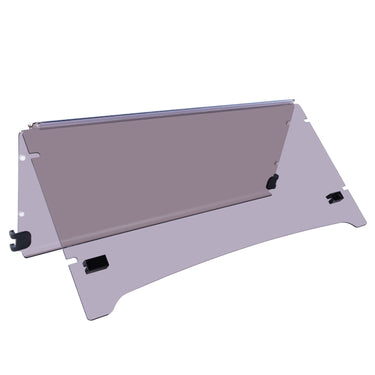 Rainier Parts Yamaha Folding DRIVE2 windshield with tinted PMMA UV shield, glare reduction, easy install for golf cart drivers.
