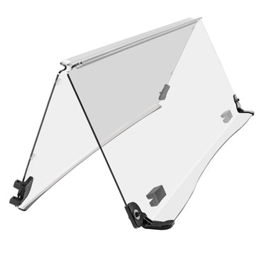 Rainier Parts EZ-GO TXT 2014+ folding clear PMMA windshield for golf carts, providing enhanced visibility and protection.