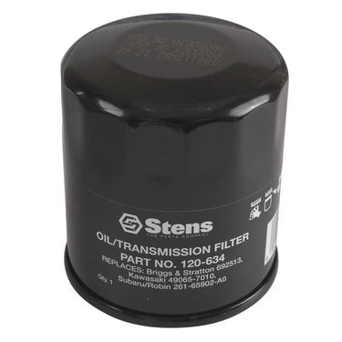 Stens Kawasaki oil filter 120-634, premium replacement for Kawasaki engines, showing the cylindrical filter with brand markings.
