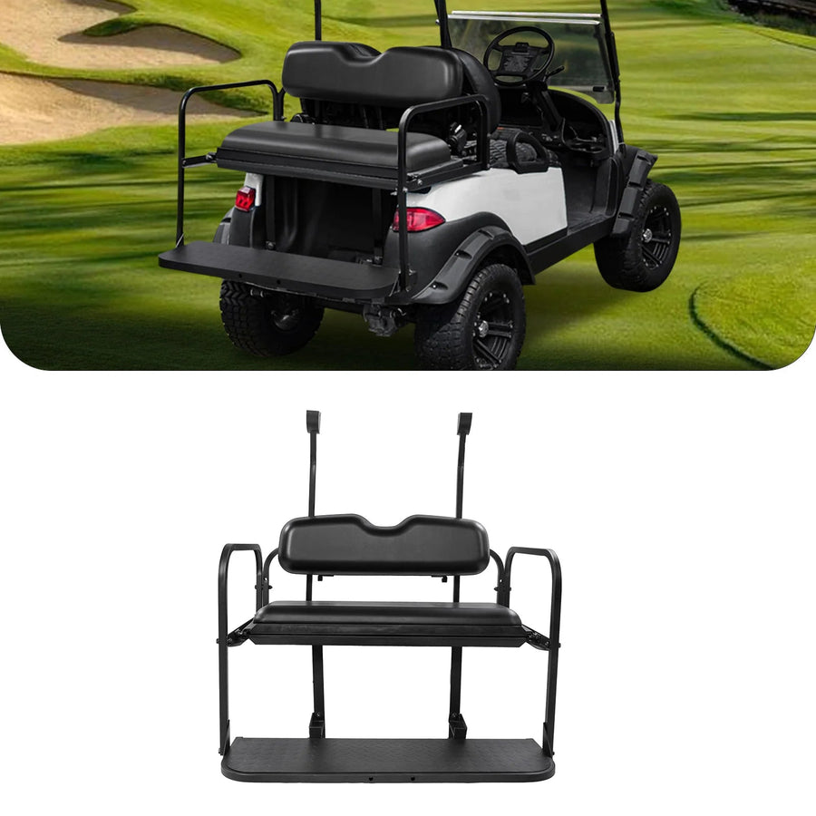 Rainier Parts premium black flip seat kit for Club Car TEMPO Precedent golf cart rear seat, durable and comfortable for enthusiasts