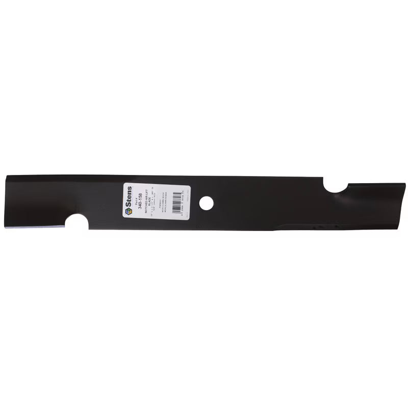 Stens notched air lift blade for Scag mowers, direct replacement blade with notched design, durable and precision-cut for quality.