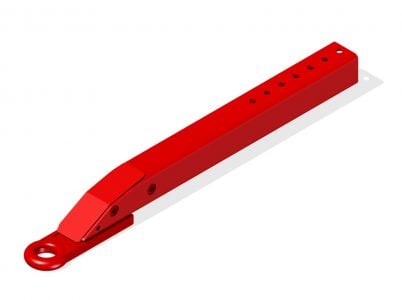 Heavy-duty Trimax Drawbar weldment for industrial trailer towing, shown in a close-up of the durable steel component.