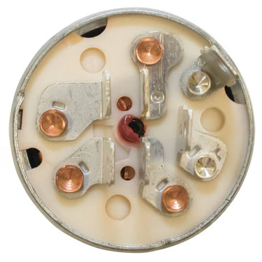 Stens 430-128 ignition switch for lawn equipment, showing a durable replacement part with wiring and metal contacts.