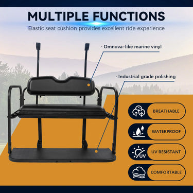 Rainier Parts premium black flip seat kit for Club Car TEMPO Precedent golf cart rear seat, durable and comfortable for enthusiasts