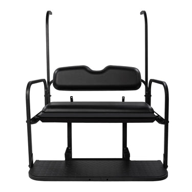 Yamaha G22 golf cart rear flip seat kit by Rainier Parts, black upgrade with enhanced comfort and versatility for Yamaha G22.