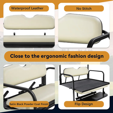 Yamaha G22 golf cart ivory rear flip seat kit by Rainier Parts, offering extra passenger seating with durable, comfortable design.