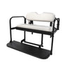 EZGO RXV white golf cart rear flip seat kit by Rainier Parts, showing durable, easy-to-install rear seat for comfortable riding.