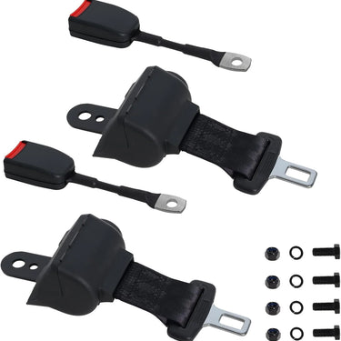 Rainier Parts golf cart premium retractable seat belt installed, providing safe, easy-to-use seatbelt for most golf cart models.