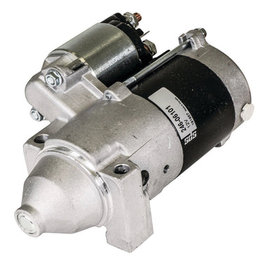 John Deere A-AM132702 high-performance starter motor for farmers, shown from the front view with metal casing and mounting components.
