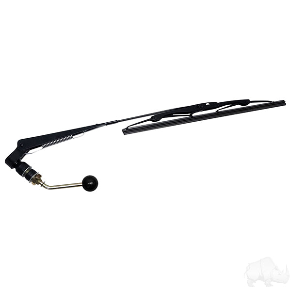 Manual 13-inch Redhawk windshield wiper showing the rubber blade and metal frame for clear, streak-free windshield cleaning.