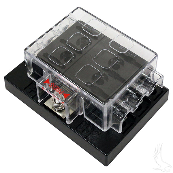 Redhawk ATC fuse block with multiple slots, designed for secure electrical connections and fuse protection.