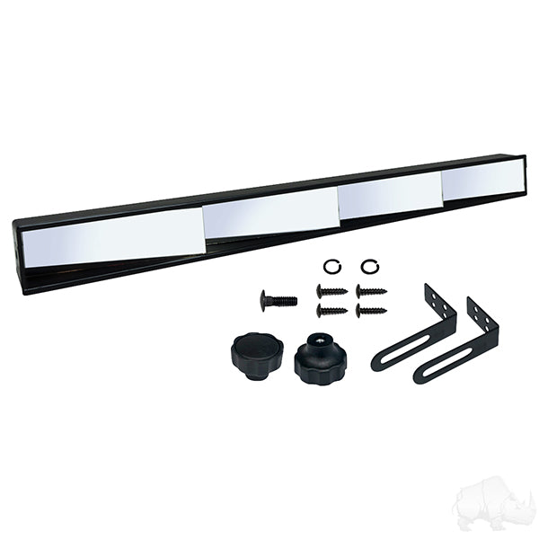 Redhawk 4-panel rearview mirror for Club Car DS 00+ golf cart, showing the mirror assembly with mounting brackets.