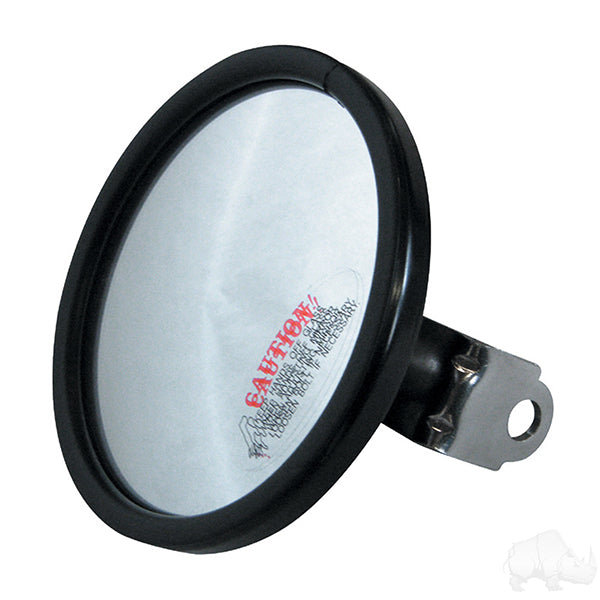 Black convex side mount rearview mirror by Redhawk, showing a curved mirror surface for better rear visibility.