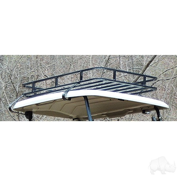 Redhawk RHOX roof rack for Club Car Tempo and Precedent golf carts, shown installed on the vehicle's roof.
