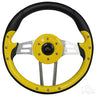 RHOX Aviator 4 Steering Wheel By Red Hawk 13 Inch Yellow Grip Brushed Aluminum Spokes For Car Enthusiasts - Rainier Parts