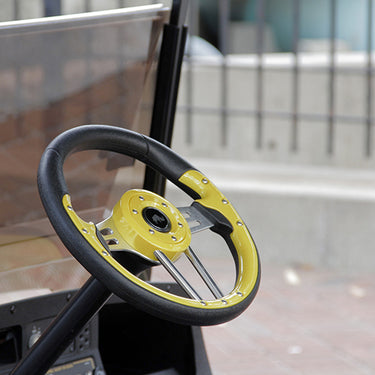 RHOX Aviator 4 Steering Wheel By Red Hawk 13 Inch Yellow Grip Brushed Aluminum Spokes For Car Enthusiasts - Rainier Parts