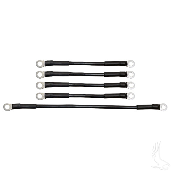 Redhawk battery cable set with 12-inch and 7-inch 6-gauge cables for E-Z-Go Med/TXT 94+ golf carts, including four cables.