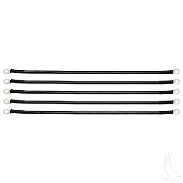 Set of five 18-inch Black Redhawk 4-gauge battery cables for automotive use, featuring sturdy black insulation.
